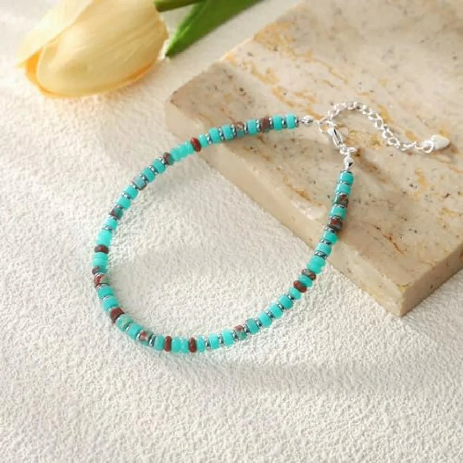 Natural Stone Beaded Anklets For Women Handmade Boho Turquoise Beads Jewelry