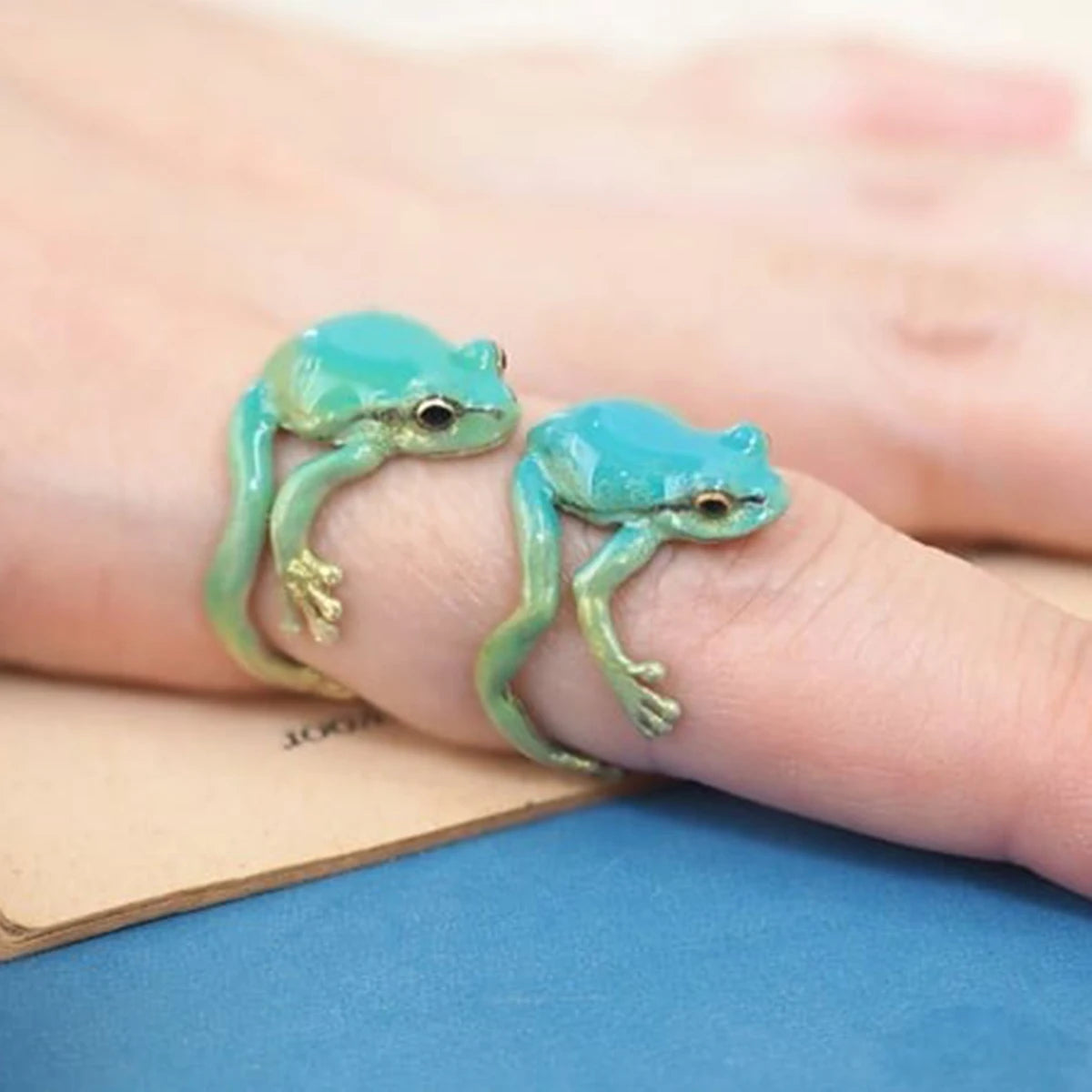 Ring Enamel Frog Open Ring 925 Silver Plating N856