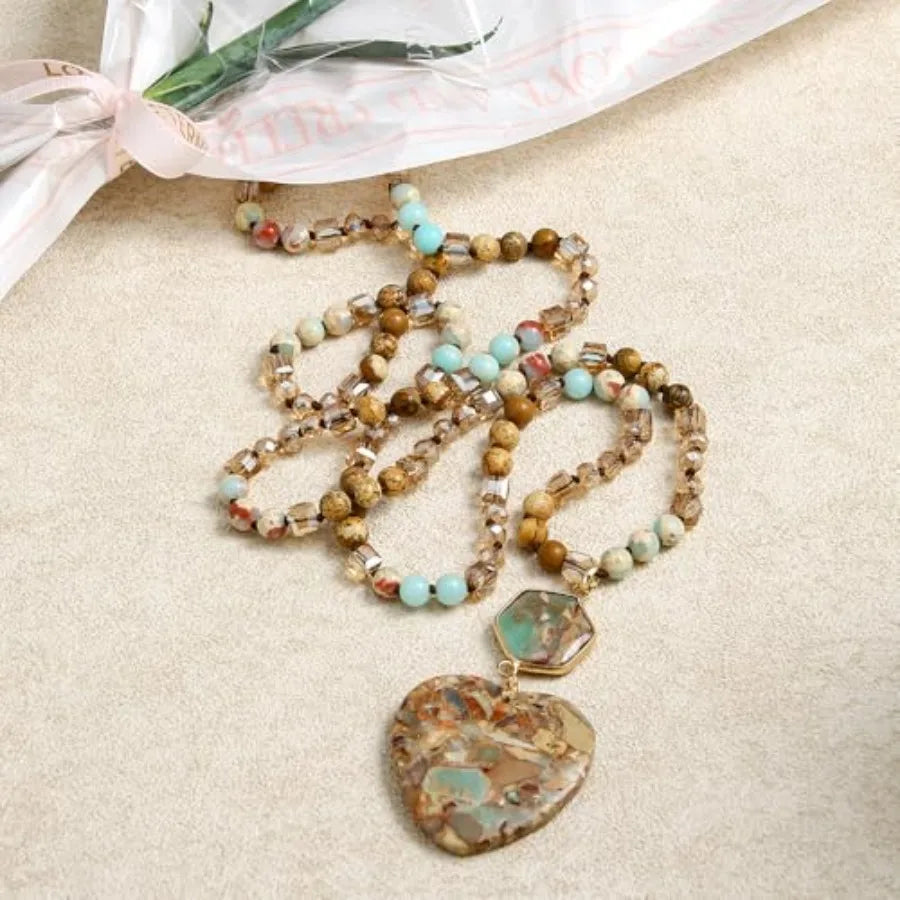 Boho Turquoise Tiger Eye Beaded Pendant Necklace Unisex