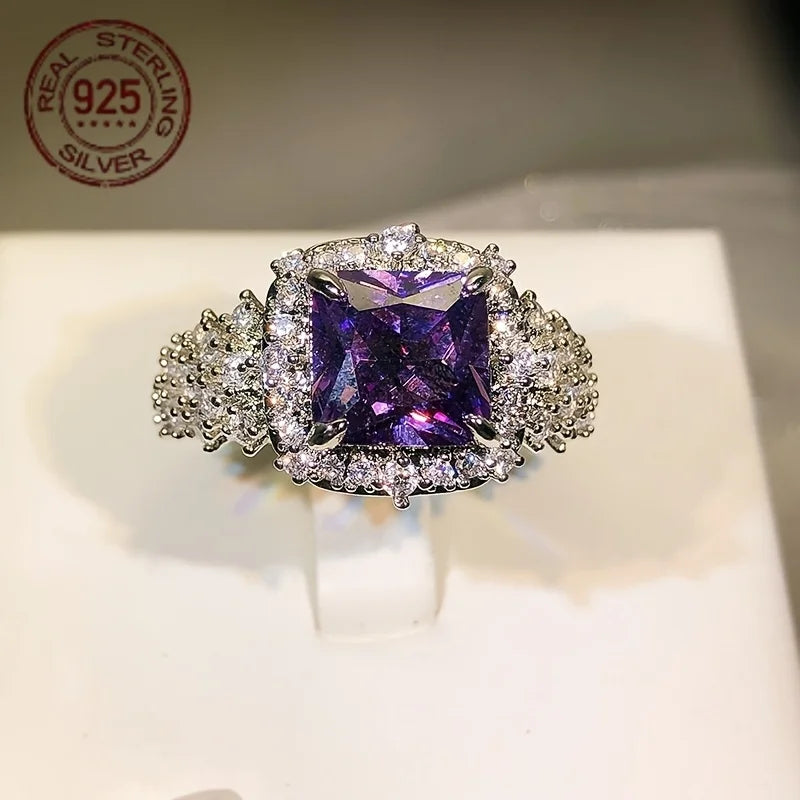 925 Silver Zircon Ring Sparkly Promise Jewelry
