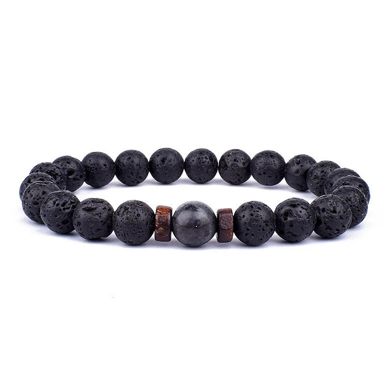 Volcanic Stone Lava Wood Beaded Bracelet Tibetan Buddhist Unisex Gift