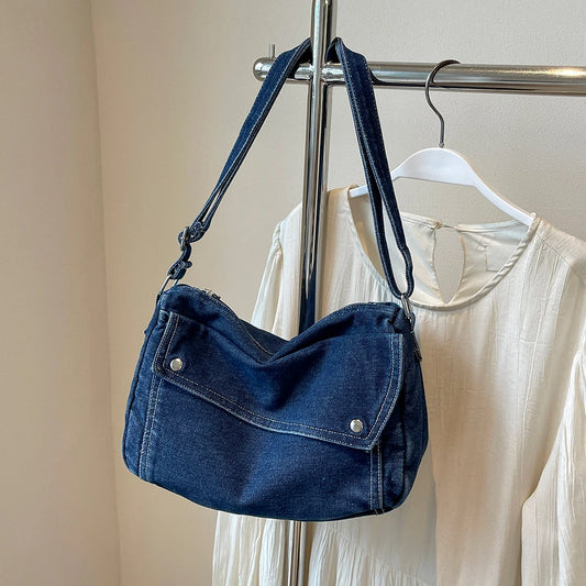 Denim Tote Bag Women Crossbody Handbag With Adjustable Strap