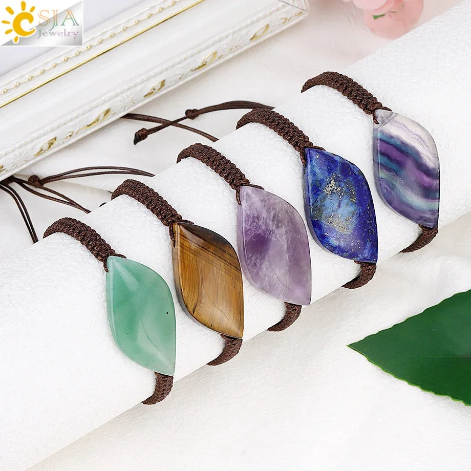 CSJA Jewelry Natural Stone Handmade Braided Mens Bracelet Amethyst