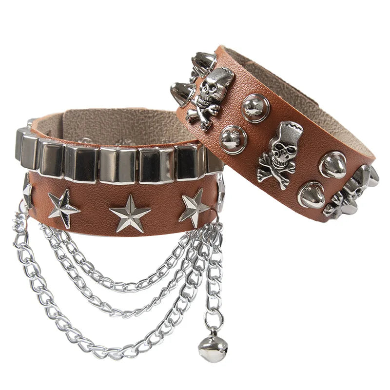 Bracelet Leather adjustable  wristband stud buckle
