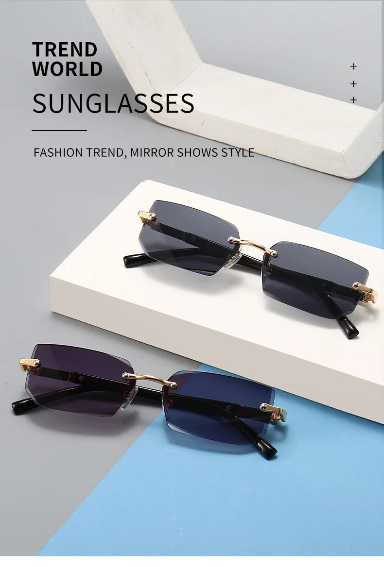 Sunglasses Frameless Diamond Shaped Leopard UV400 Small Frame