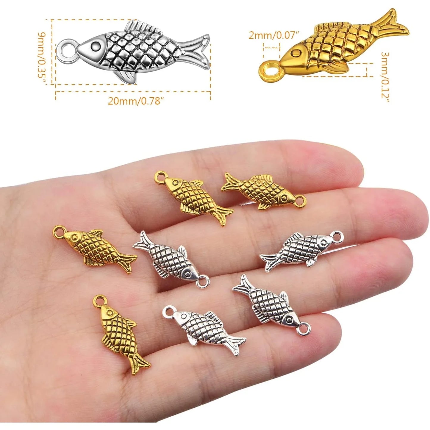 100pcs Ocean Fish Pendant Charms Tibetan Style Sea Animal Fishing Pendants for DIY Necklace Bracelet Earrings Jewelry Making
