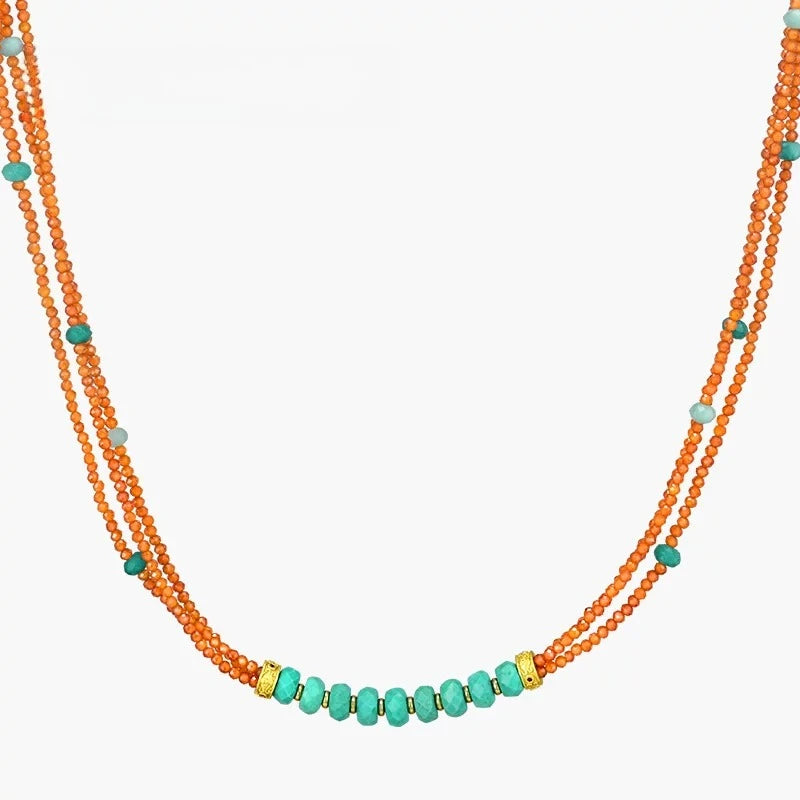 Silver Necklace With Beaded Artificial Gemstones Fashion