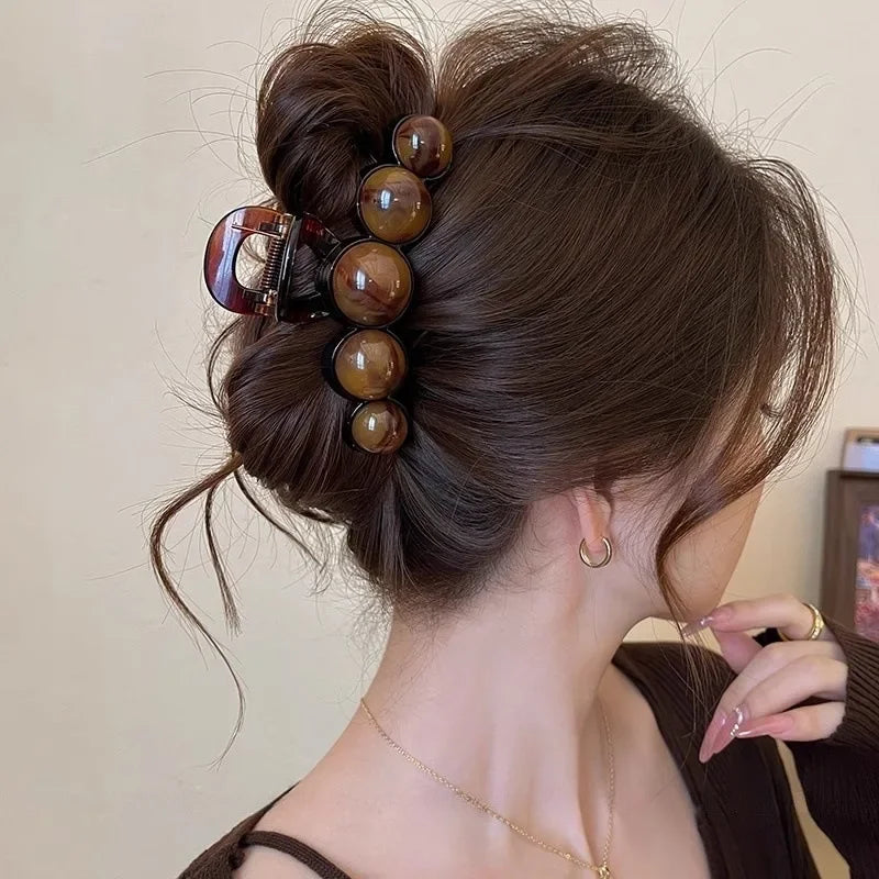 Retro Gradient Beaded Hair Claw For Women Geometric Plastic Clip