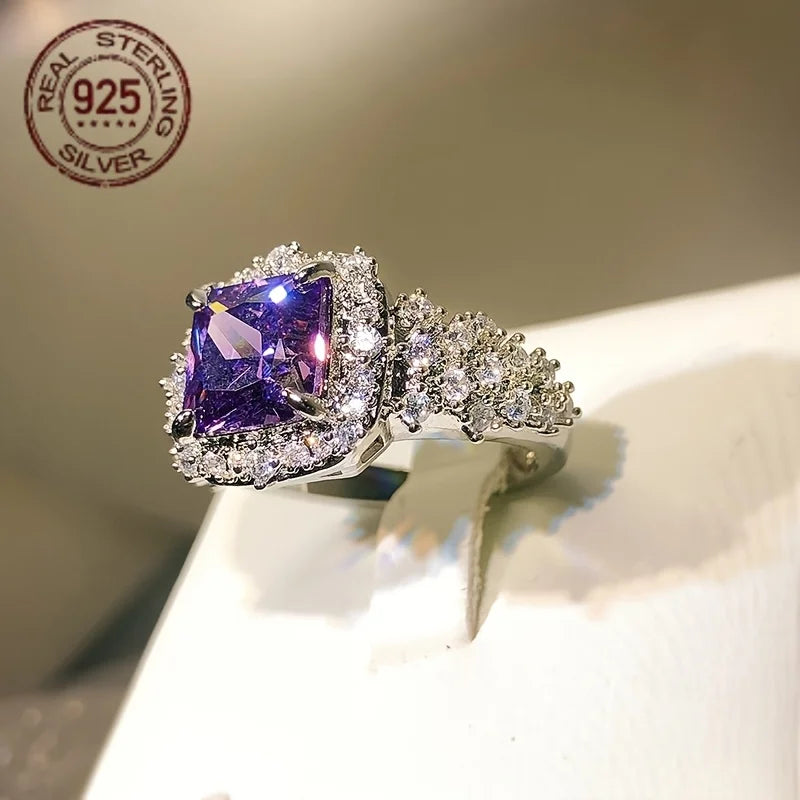 925 Silver Zircon Ring Sparkly Promise Jewelry