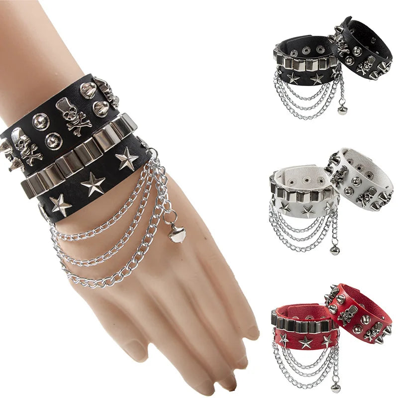 Bracelet Leather adjustable  wristband stud buckle