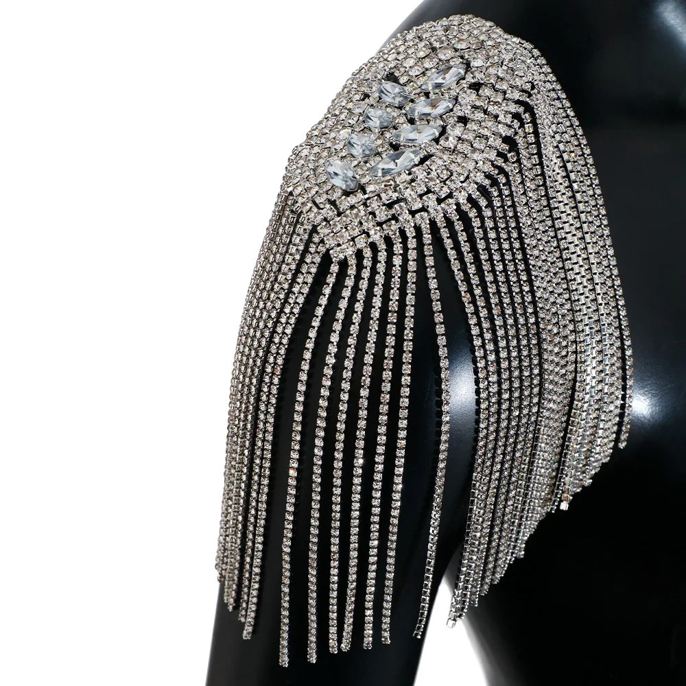 Brooch For Women Tassel Chain Rhinestone Epaulet