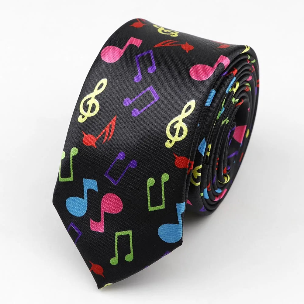 Necktie Musical Notes Printed With Piano Guitar Pattern