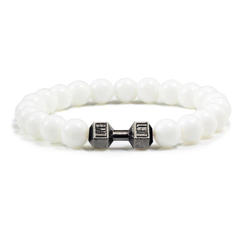 Bracelet Natural Volcanic Stone Matte Black Lave White Beads