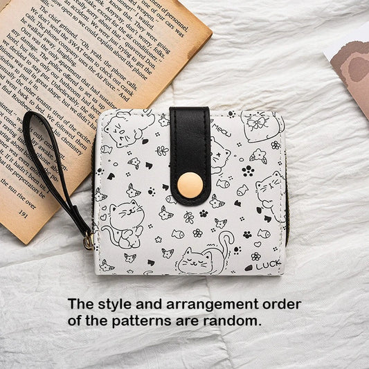 NONECN Japanese Cat Girls Wallet Card Holder Zipper Coin Purse