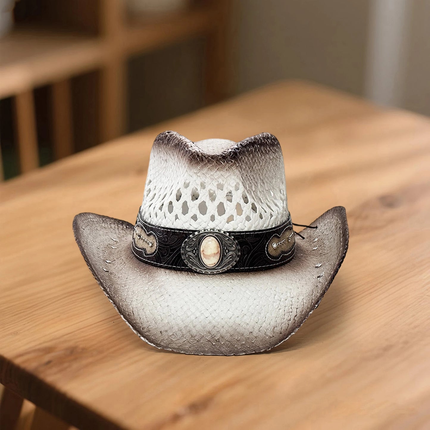 Straw Cowboy Hat With Concho Band