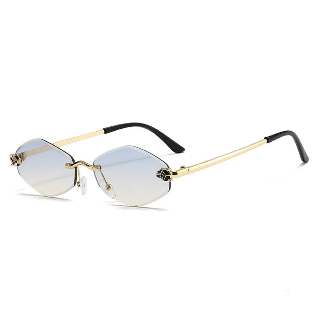 Sunglasses Frameless Diamond Shaped Leopard UV400 Small Frame