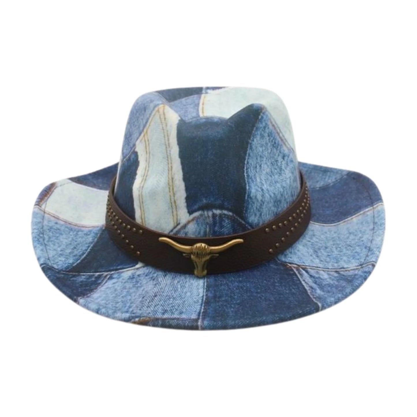 Denim Cowboy Hat With Bull Head Belt