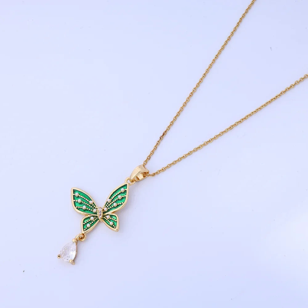 Pearl Butterfly Water Droplet Necklace Titanium