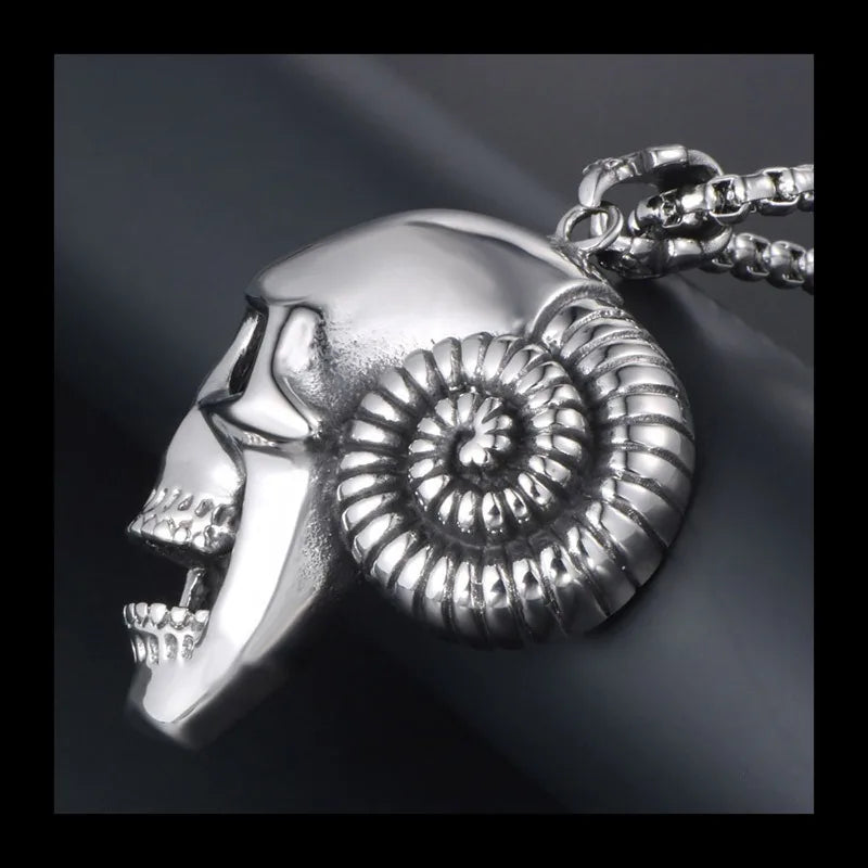 Skull Horn Pendant Titanium Steel Necklace