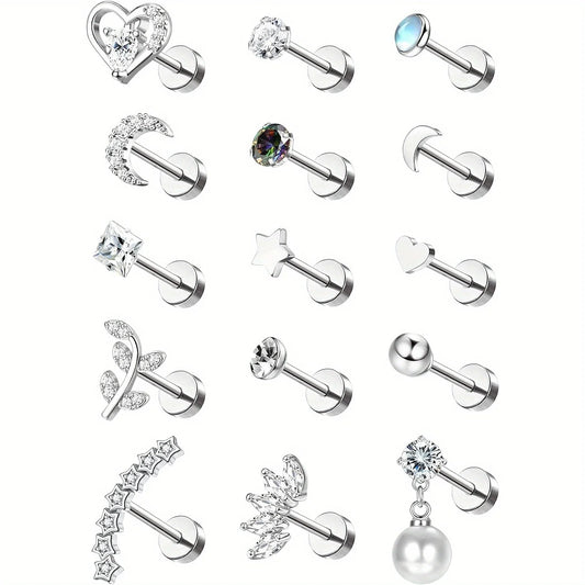 Stainless Steel Cartilage Stud Earrings for Women Opal Star Pearl