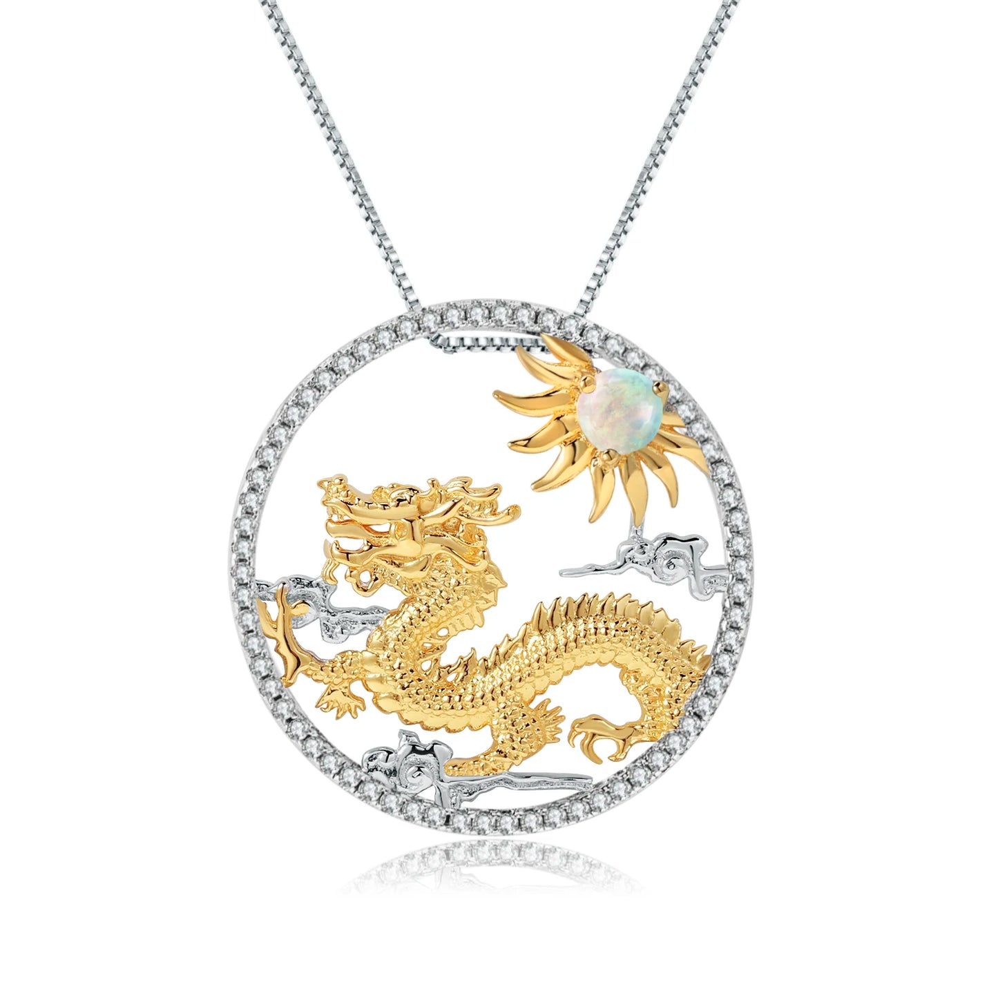 925 Necklace Silver Blue Topaz Dragon Pendant
