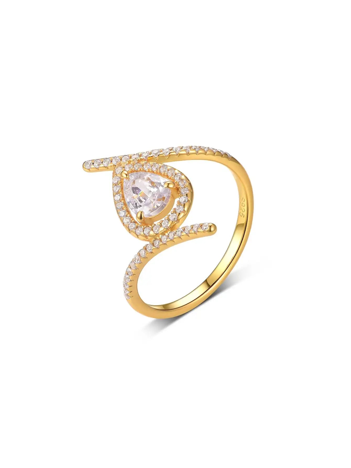 S925 Moissanite Water Drop Ring 0.8Ct Silver Gold Plated 18K