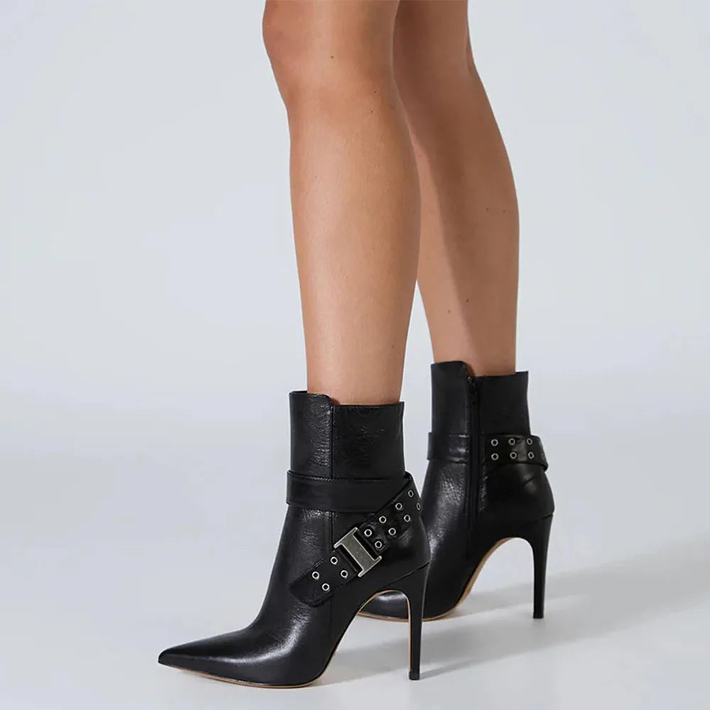 Womens High Heeled Boots Pointed Toe High Side Zipper