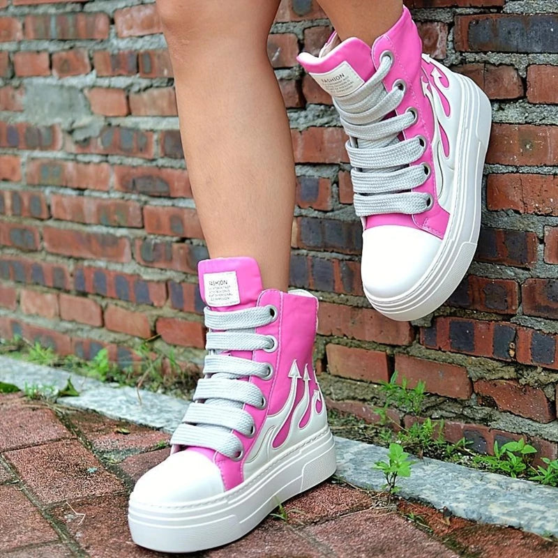 Women's High Top Flame Sports Shoes Lace Up Casual Sneakers