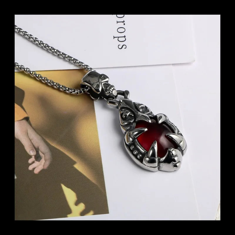 Skull Titanium Necklace With Zircon Gemstone