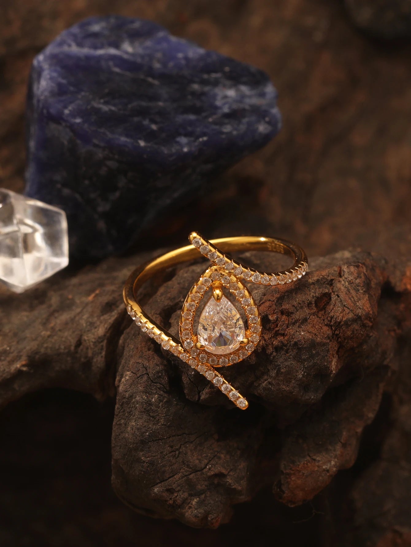 S925 Moissanite Water Drop Ring 0.8Ct Silver Gold Plated 18K