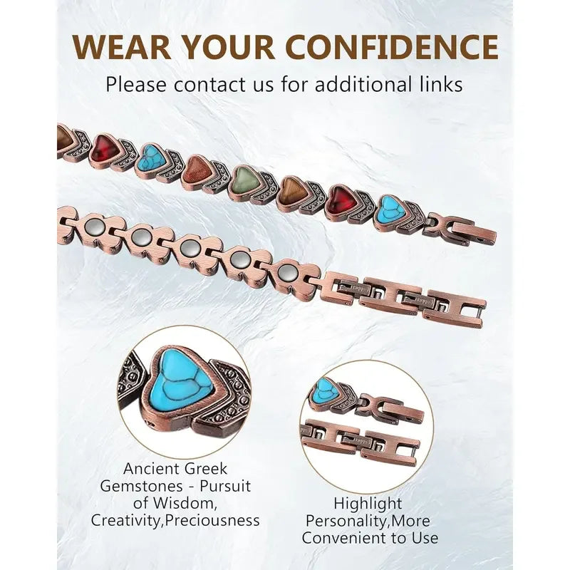 Copper Magnetic Bracelet For Women With Turquoise Stones