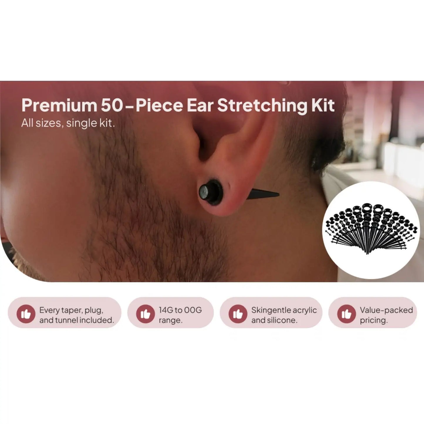 Ear Gauges Stretching Kit For Flesh Tunnels