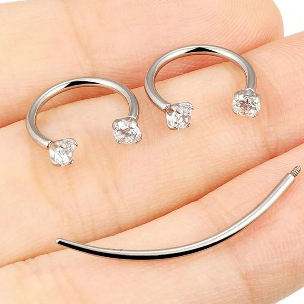 Stainless Steel Horseshoe Nose Studs With Cubic Zirconia