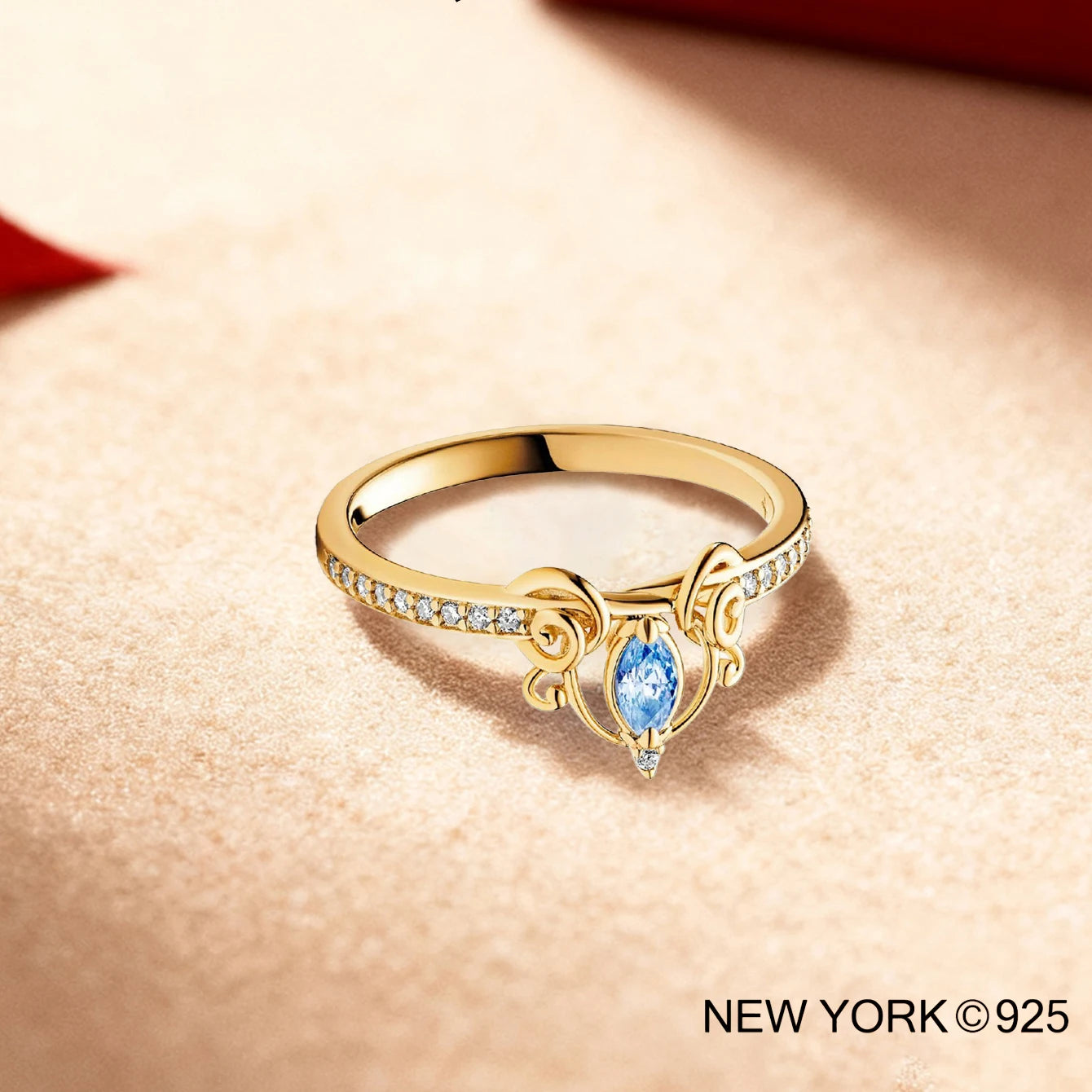 925 sterling silver Crown Blue Diamond Ring