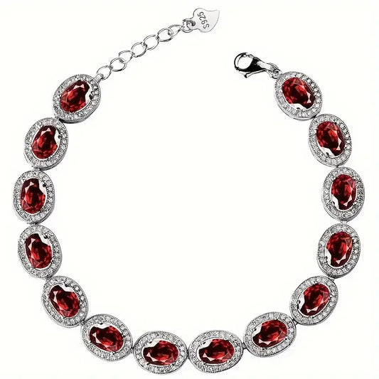 One S925 Silver Natural Stone Simple Garnet Red Bracelet, Gift For Mom |Gift For Her |Birthday |Wedding |Anniversary |Participat