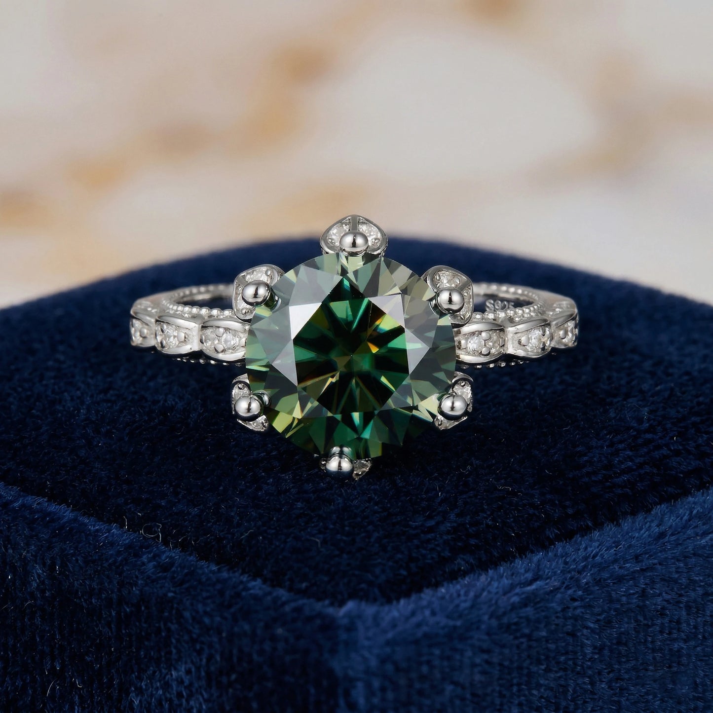 Moissanite Ring in Sterling Silver Vintage