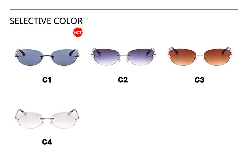 Rimless Women Sunglasses Oval Wrap Around Gradient Lenses