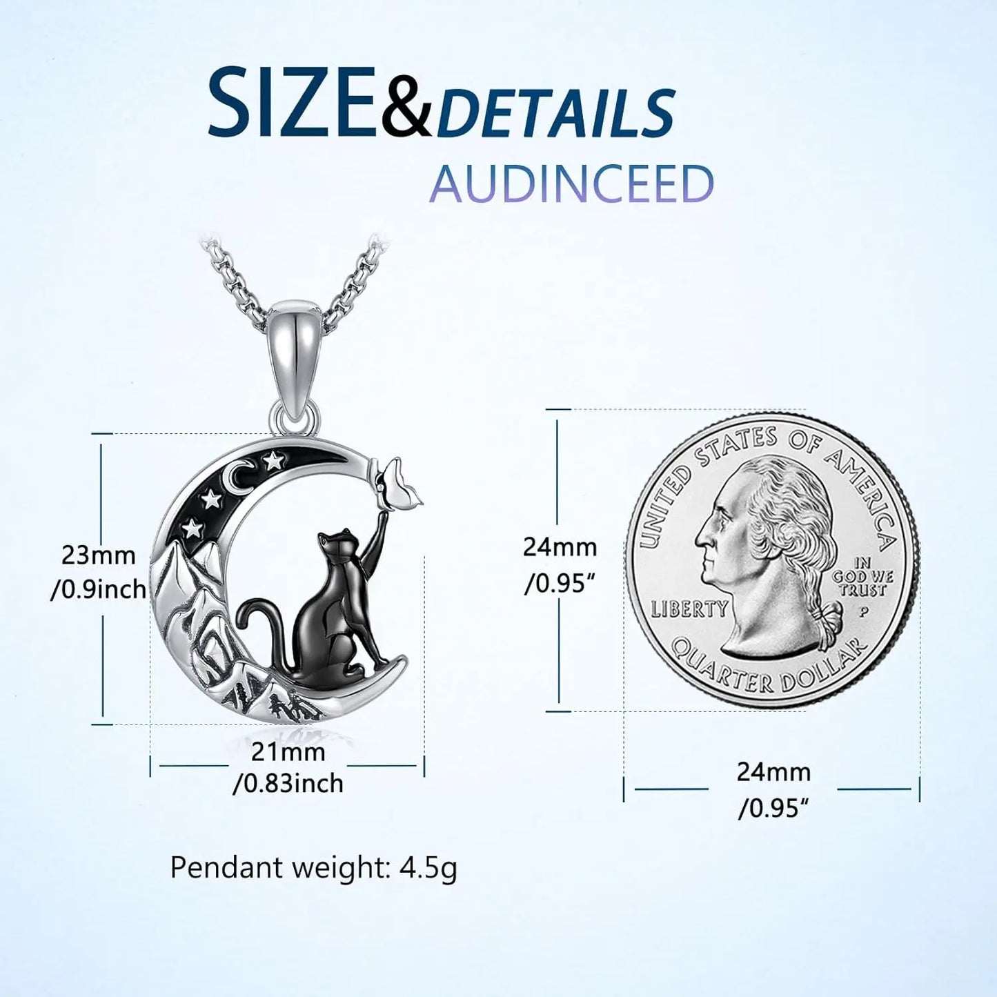 925 Sterling Cat Necklace Crescent Moon