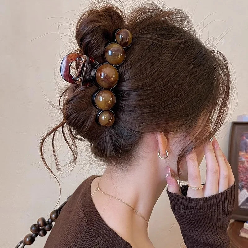 Retro Gradient Beaded Hair Claw For Women Geometric Plastic Clip