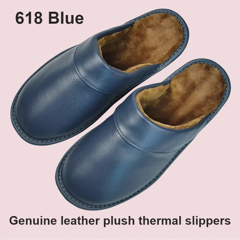 Leather Slippers With Plush Lining Non Slip