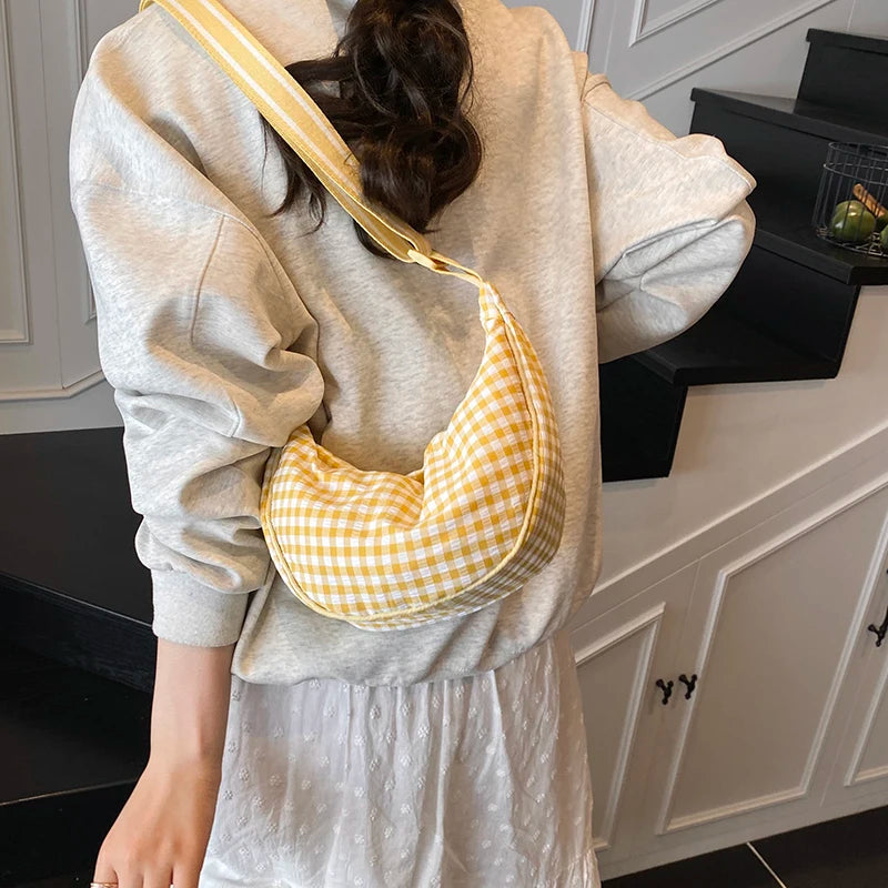 Sweet Plaid Crossbody Bag Canvas Dumpling Shoulder Messenger Bag