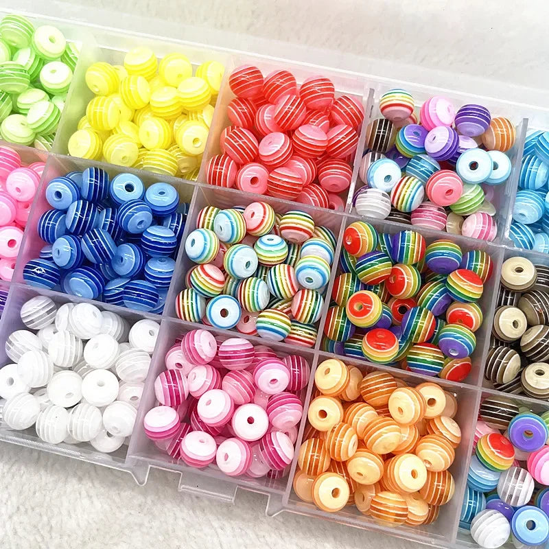 Transparent Round Resin Beads Stripe Spacer Beads For Jewelry Making