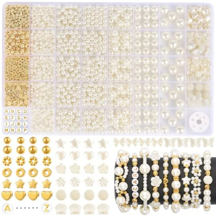 Pearl Beads Jewelry Making Kit With Gold Spacer Beads