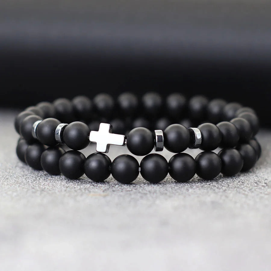 Bracelet Set Natural Wenge Wooden Cross Beaded Wrap Jewelry