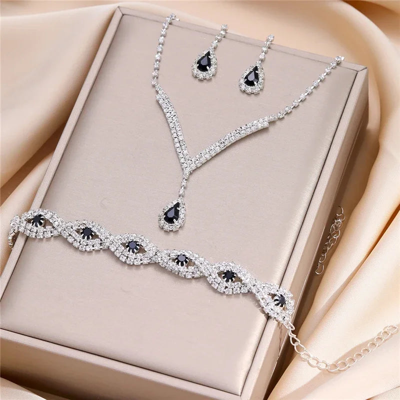 Luxury Rhinestone Bride Jewelry Set Earrings Necklace Bracelet For Women