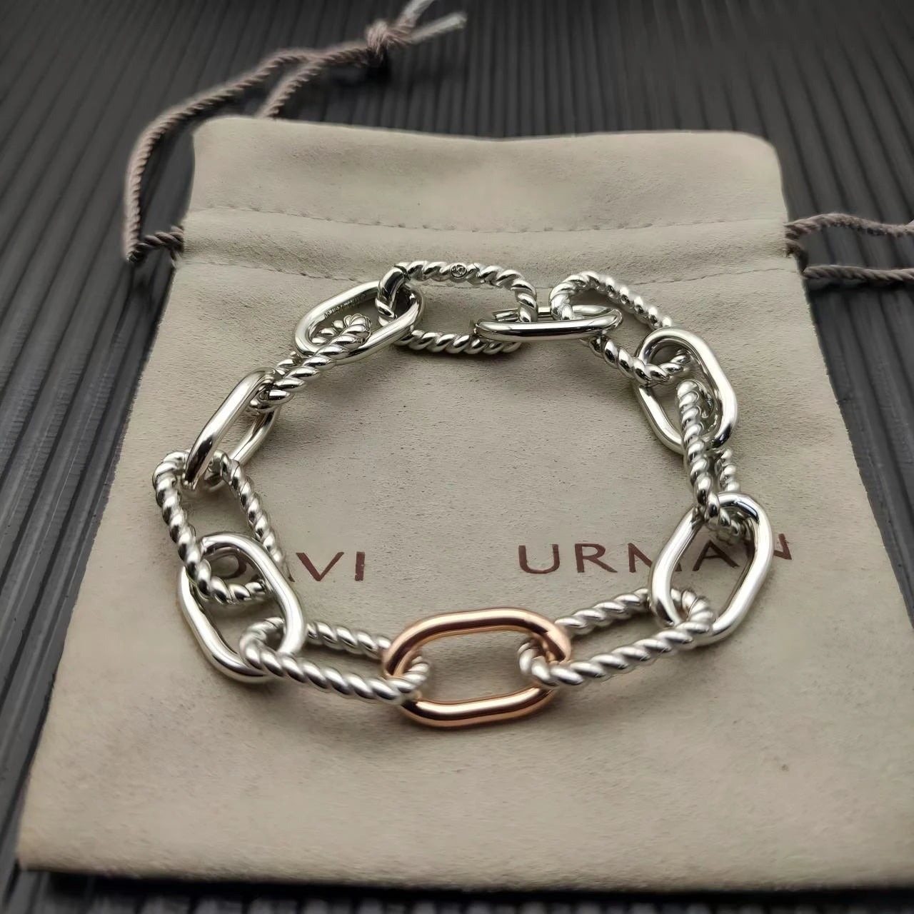 Unisex Sterling Silver 925 Zircon Madison Chain Two-Tone Necklace