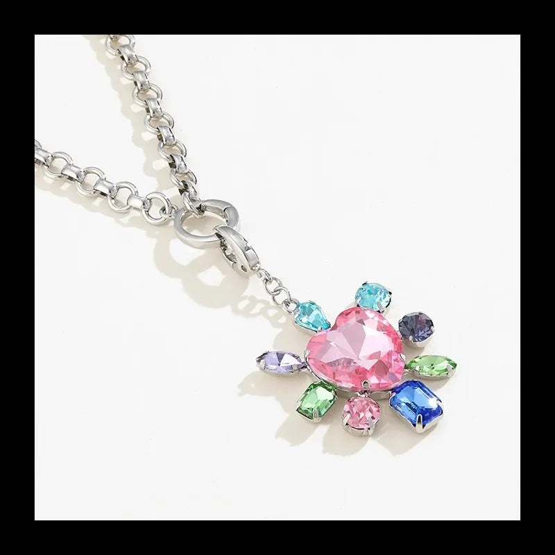 Necklace Peach Color Flower Zircon