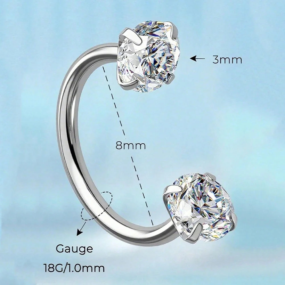 Stainless Steel Horseshoe Nose Studs With Cubic Zirconia