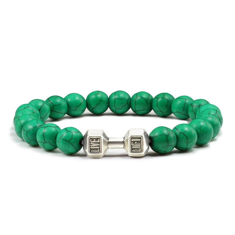Bracelet Natural Volcanic Stone Matte Black Lave White Beads