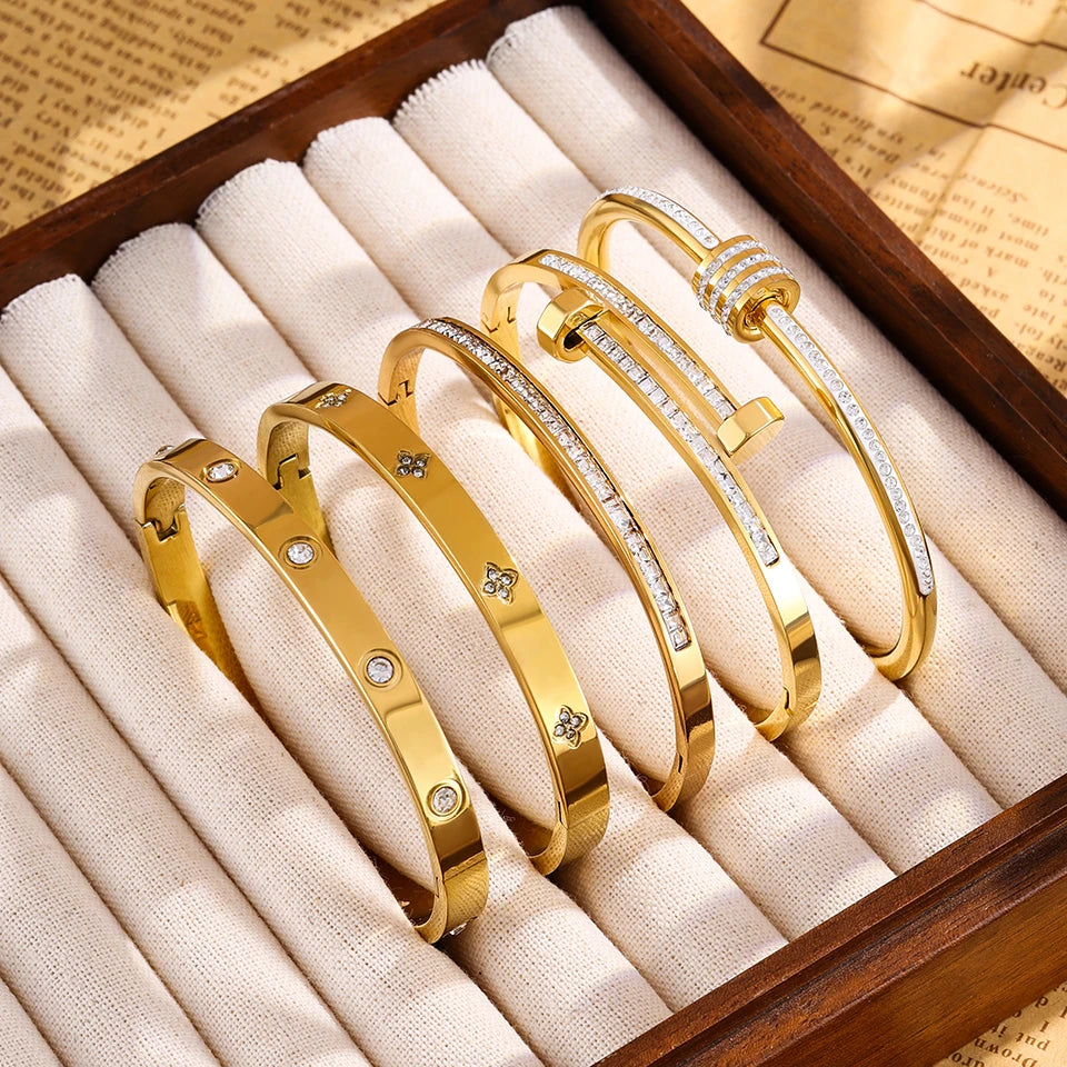 Bracelet Stacked With Zircon Inlaid Bangles